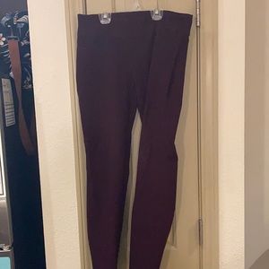 Maroon pants, pull on skinny pants